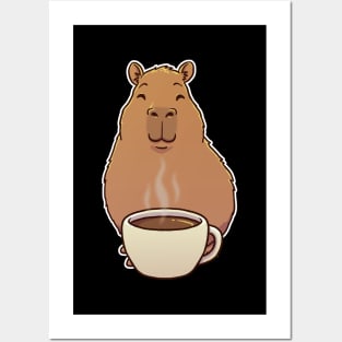 Capybara with Coffee Cup Posters and Art